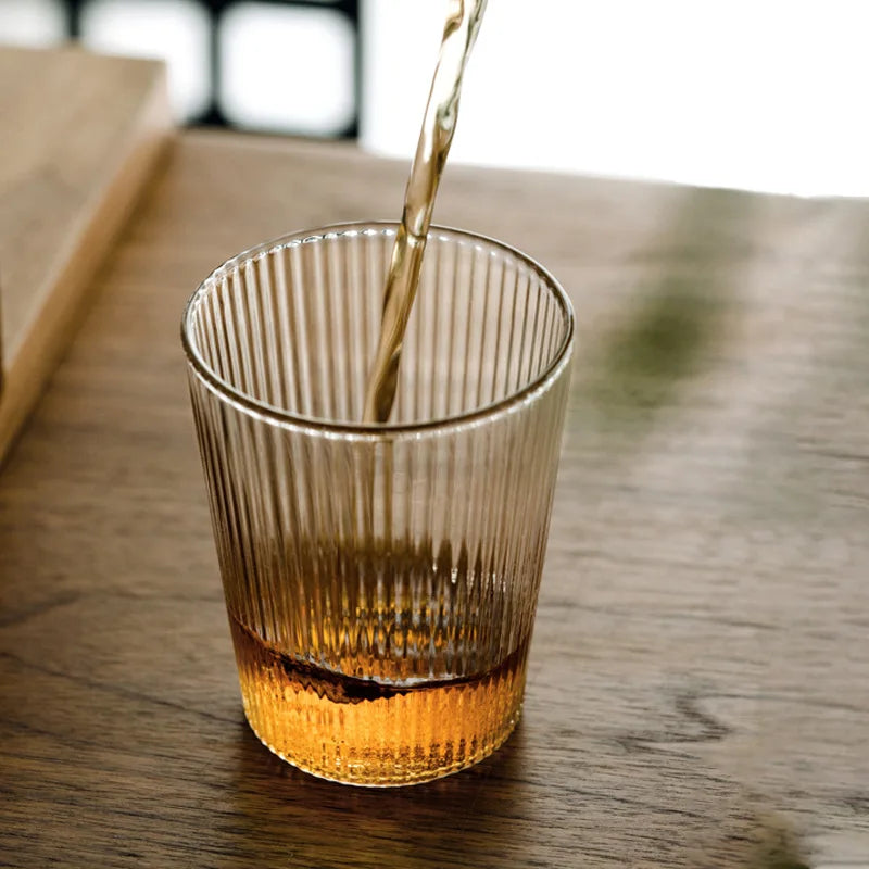 Japanese Vertical Striped Borosilicate Glass Cup Heat‑Resistant Latte Coffee Mug Transparent Water Tea Juice Cup for Home Quake
