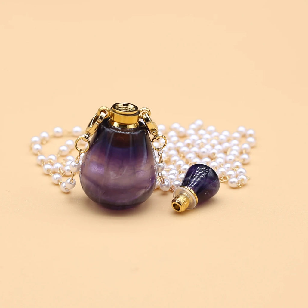 Spring Sweater Chain Perfume Bottle Necklace Natural Stone Fluorite Vase Pendant For Women Christmas Halloween Gift Chain 80cm Quake