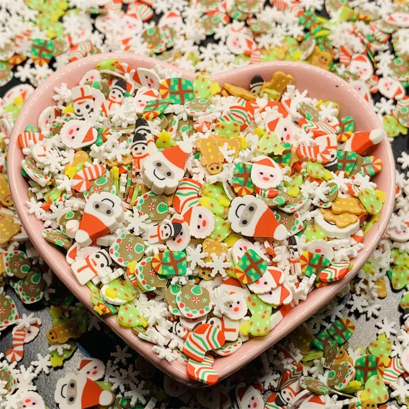 100g/Lot Pink Christmas Themed Snowman Clay Gingerbread Man Slices Mixture Rhinestone Candy Sprinkles for Decoration DIY Crafts Quake