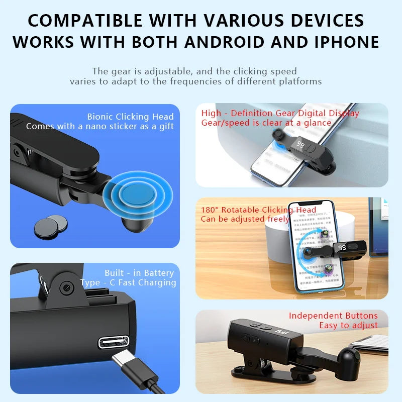 Screen Auto Clicker For Smart Phone Apps Video Live Streaming Gadget Smartphone Game Screen Touch Tripods Screen Tapper Supplies Quake
