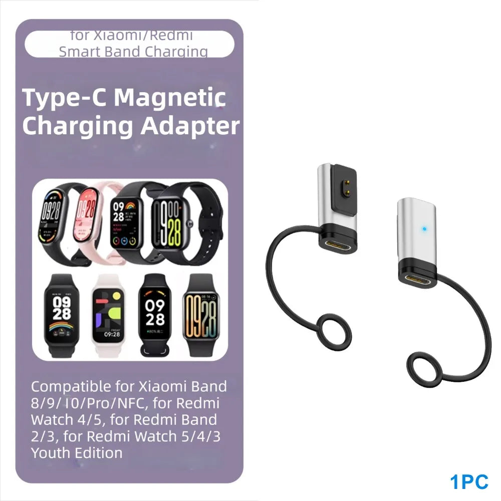 LED Indicator Magnetic Charger Converter Smart Band Charging Adapter for Xiaomi Smart Band 8/9/10/Pro/NFC Redmi Watch 5/4/3 Quake Silver