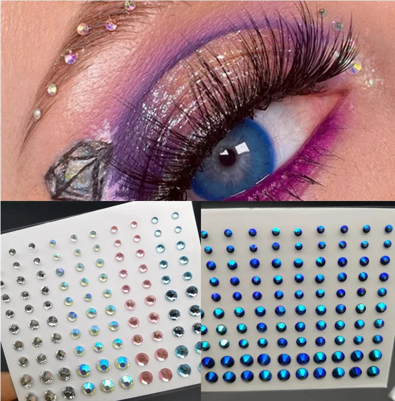 Diamond Face Stickers Self Adhesive Eyeshadow Glitter Fake Tattoo Rhinestone Body Art Party Decoration Makeup Mixed Size Quake