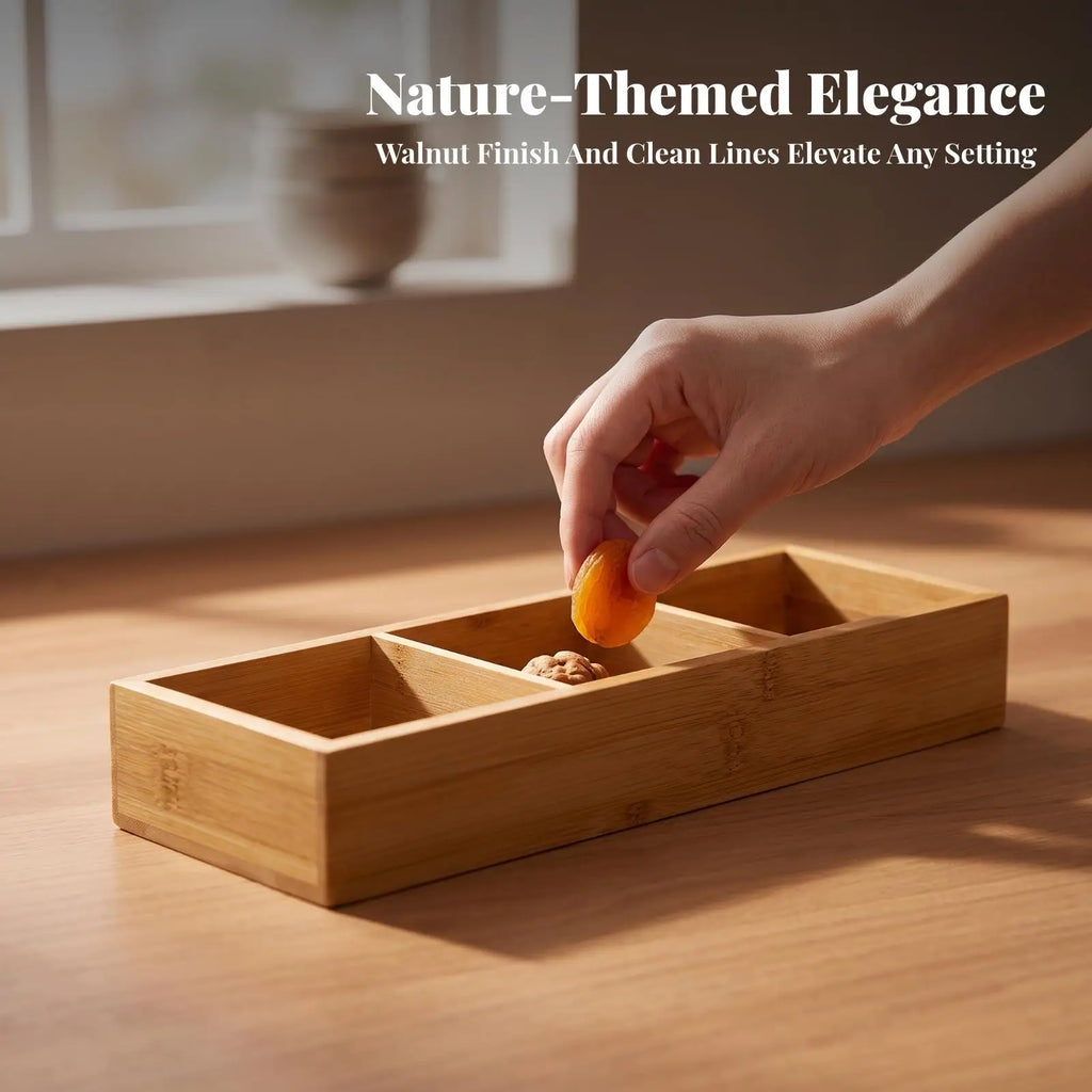 Bamboo Rectangular Serving Tray with Compartments for Candy Nuts and Dried Fruits Versatile Table Decor Tray Quake