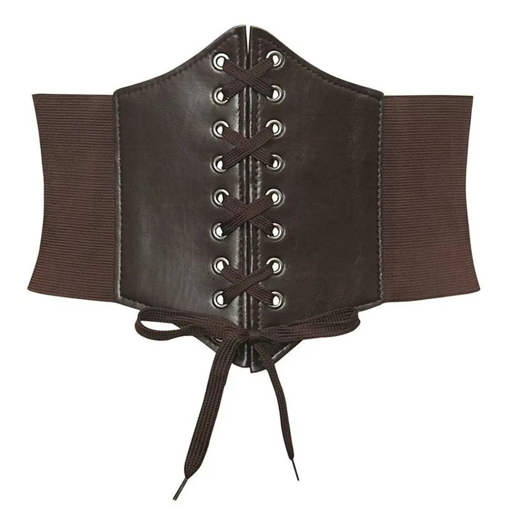 Wide Corset Waist Belt Elastic Design Slimming Waistband Strap External Wear Decorative Waist Strap For Skirts Dress Top Clothes Quake Coffee