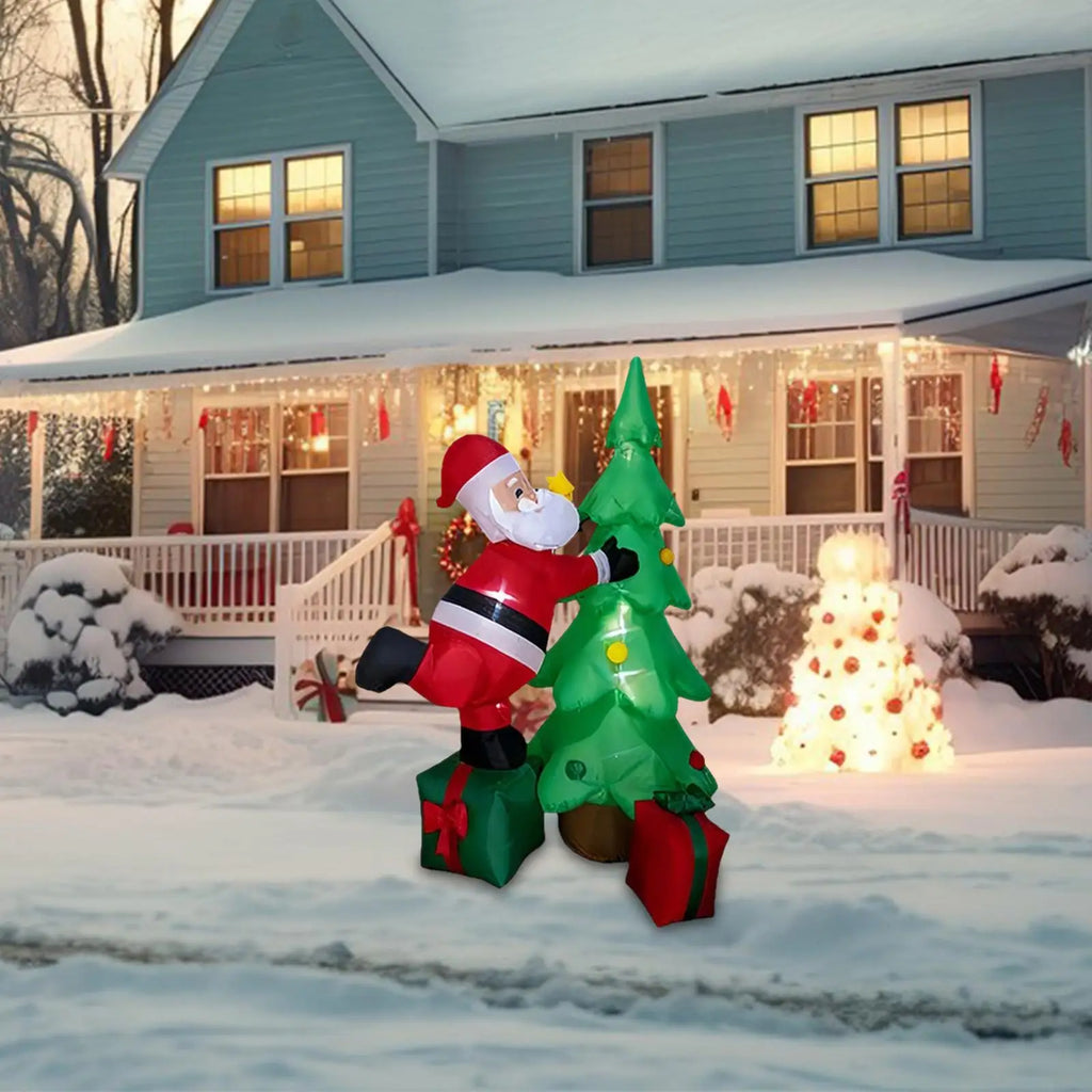 Christmas Inflatable Santa 180cm with Tree and Gift Bag LED Outdoor Yard Decorations for Patio Holiday Quake