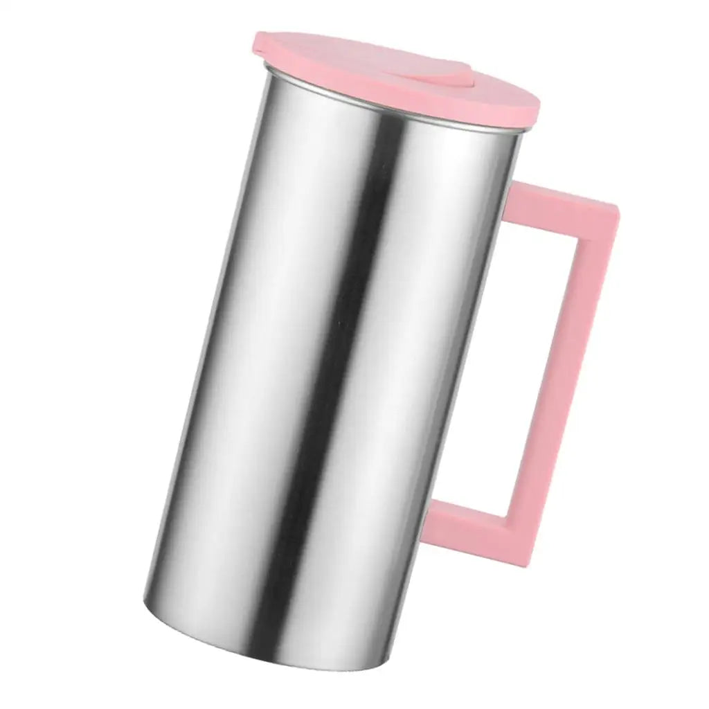 Stainless Steel Drinks Pitcher 1.8L Pink Iced Tea Jug Durable Easy Pour Handle for Restaurant Cafe Home Serving Quake