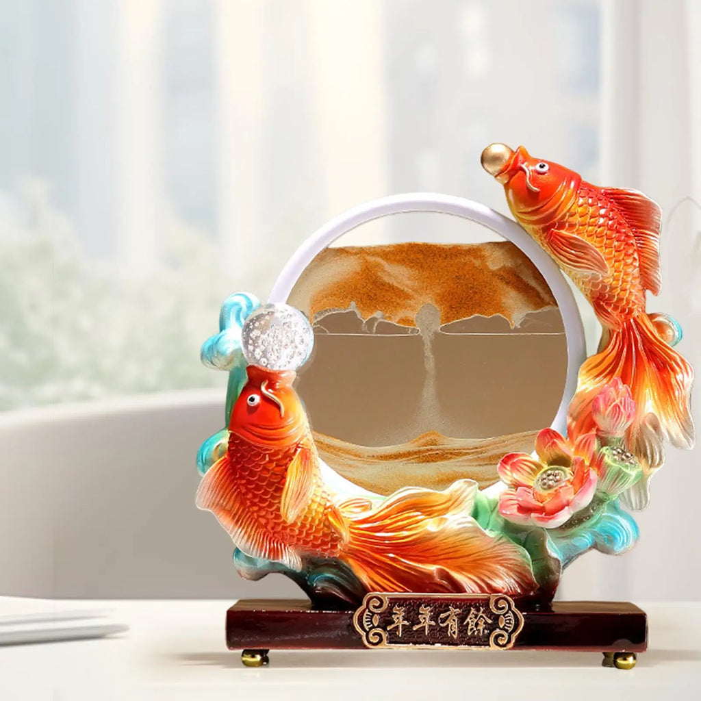 Carp Statue, Orange Sand Carp Sculpture Home Decoration Moving Sand Art Decor for Adults Bedroom Quake