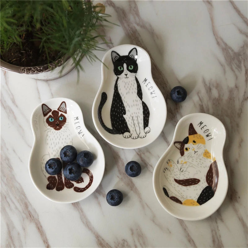 1/3pcs Japanese Soy Sauce Ceramic Sauce Dishes Cat Design Dipping Bowls Appetizer Dish For Tomato Sauce And Vinegar Sauce Quake