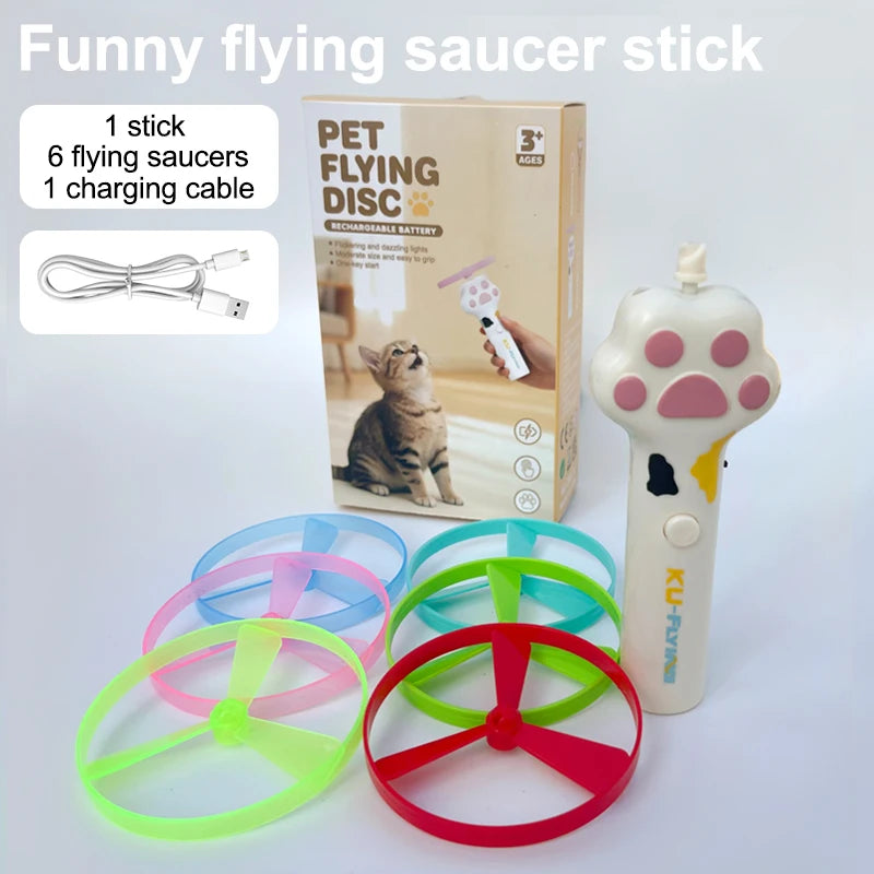 Funny Cat Toy Interactive Launch Pet Training Toy For Kitten Mini Flying Disc Shooting Gun Chasing Games Cat Toys Pet Supplies Quake WHITE