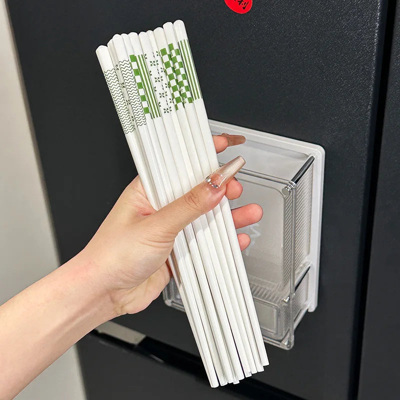 5/10 Pairs Ceramic Chopsticks, Green Pattern, Non-Slip, High Temperature Resistant, Hygienic&Easy to Clean,for Home & Restaurant Quake