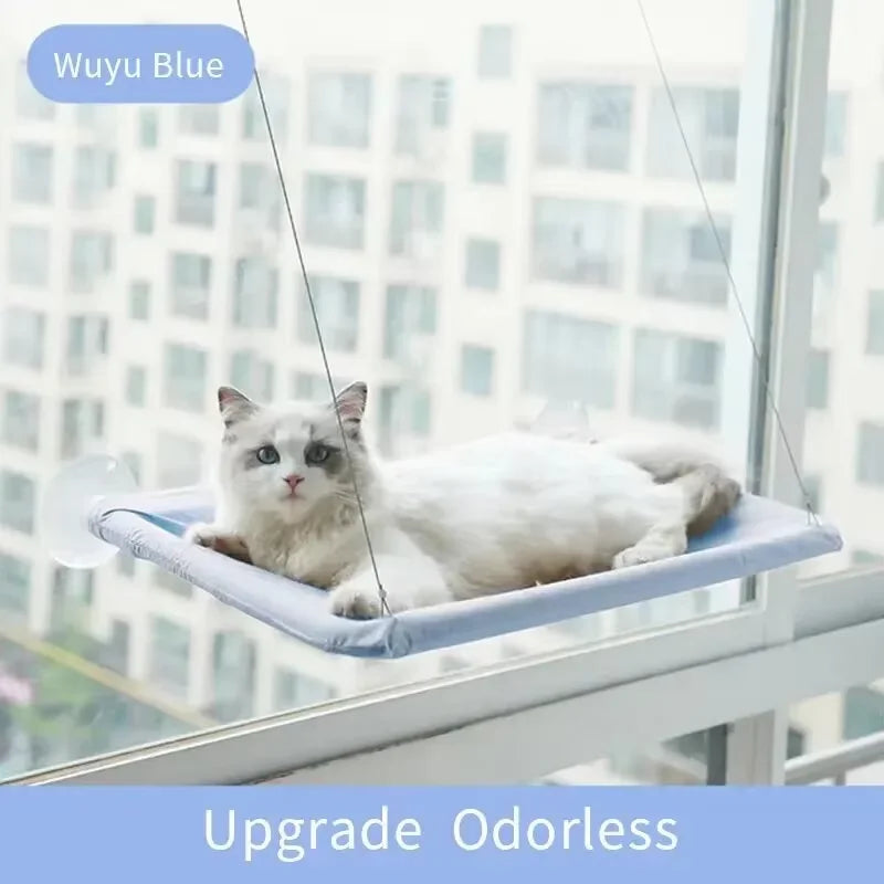 Ultra-Soft Cat Window Hammock Bed - Cozy Cloud-Like Perch for Feline Naptime - Securely Mounted, Perfect Space-Saving Quake Blue 13.78inx21.65in