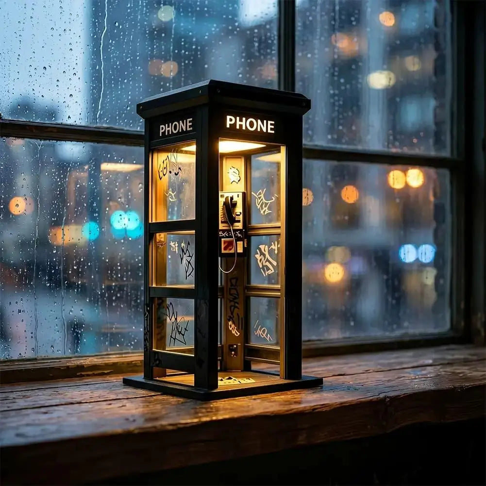 Vintage Phone Booth Table Lamp Retro Urban Street Night Light Warm Amber Desk Lamp Desktop Ornament for Home Coffee Corner Decor Quake