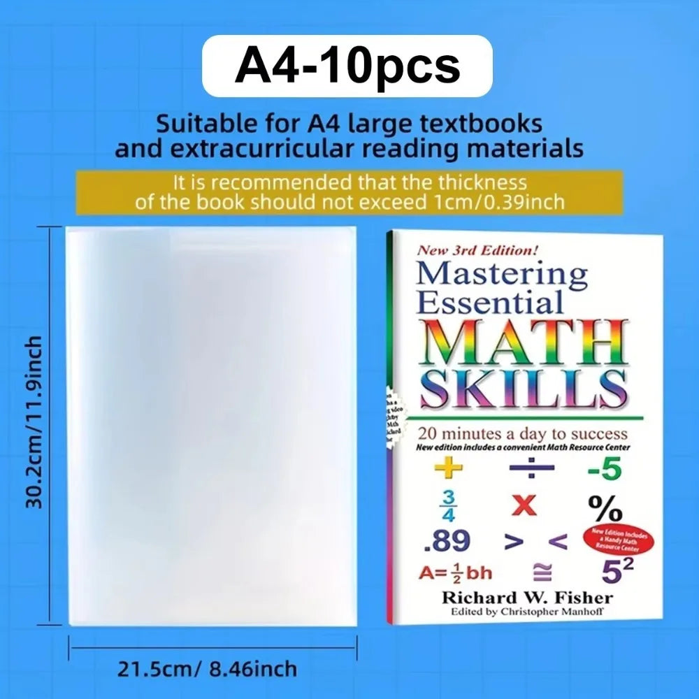 10PCS A4/16K/A5 Plastic Book Cover Self-Adhesive Closure Wear-Resistant Transparent Book Cover Waterproof Quake A4-10PCS
