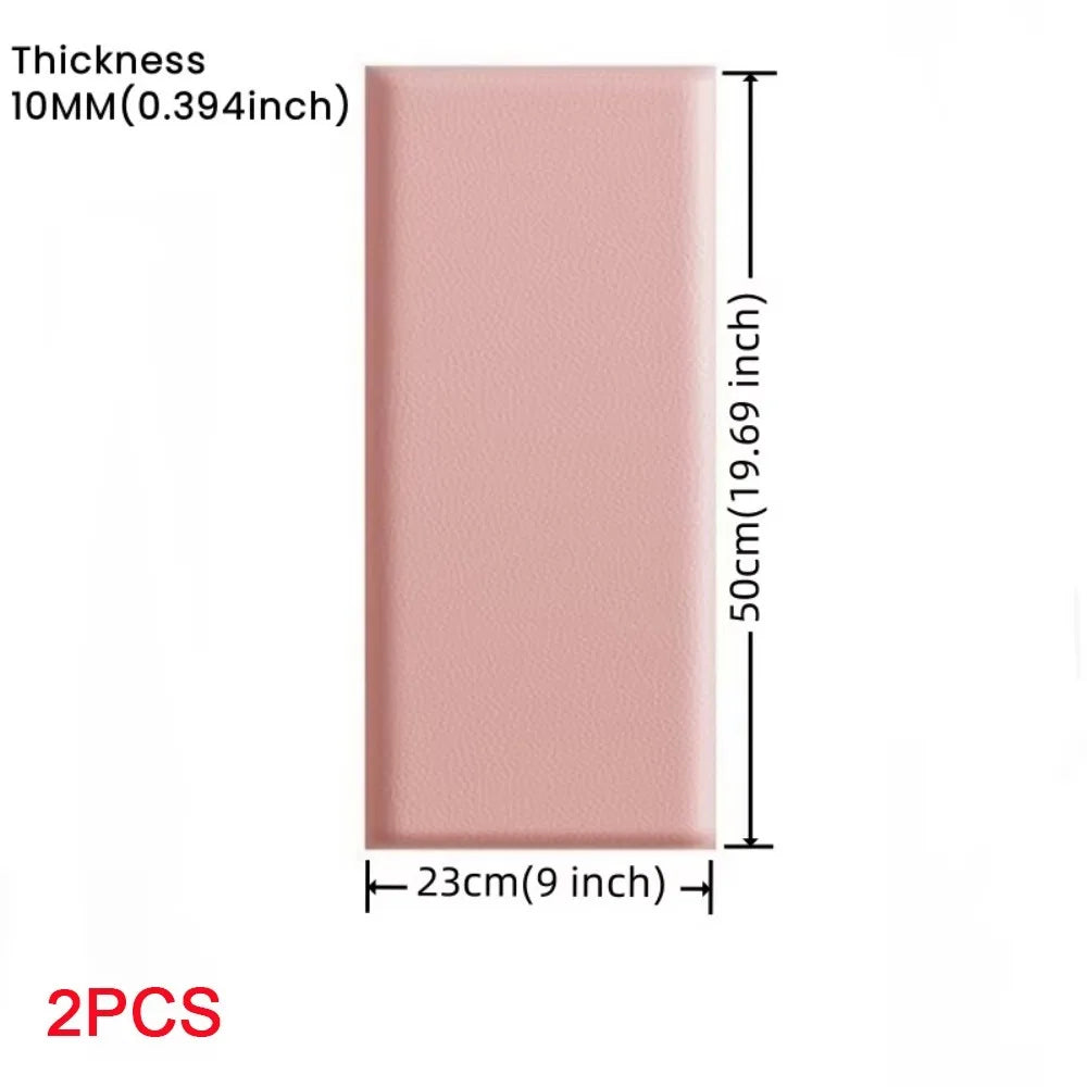 2pcs Self Adhesive 3D Wall Sticker Soft Bag Design Leather Soft Wall Panels 10mm Thick Anti-collision Headboard Protection Quake Pink 2PCS-23x50cm