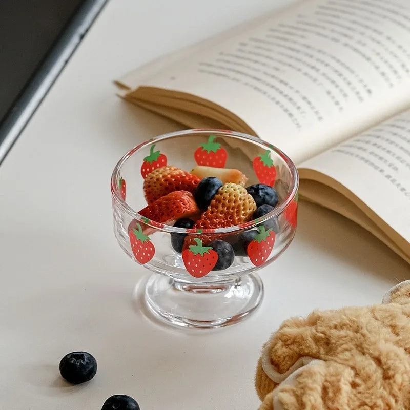 Cute Strawberry Ice Cream Bowl Children's Home Ice Cream High Footed Bowl Fruit Salad Dessert Bowl Quake