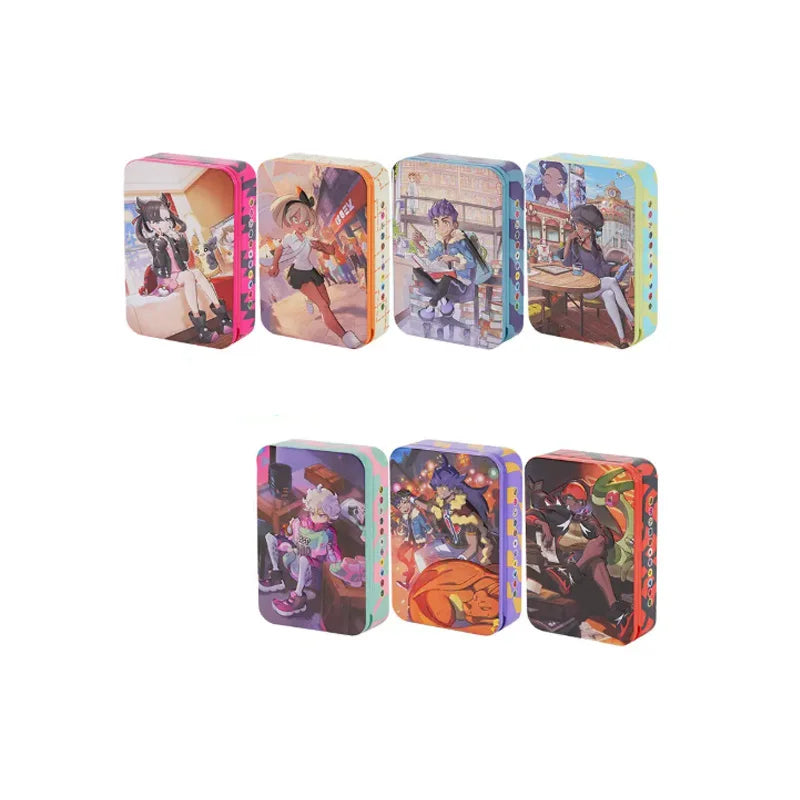 Official Pkm Trainer Series Metal Tin Box 7 Character Designs Marnie Raihan More Collectible Card Storage Box Gift for Kids Fans Quake
