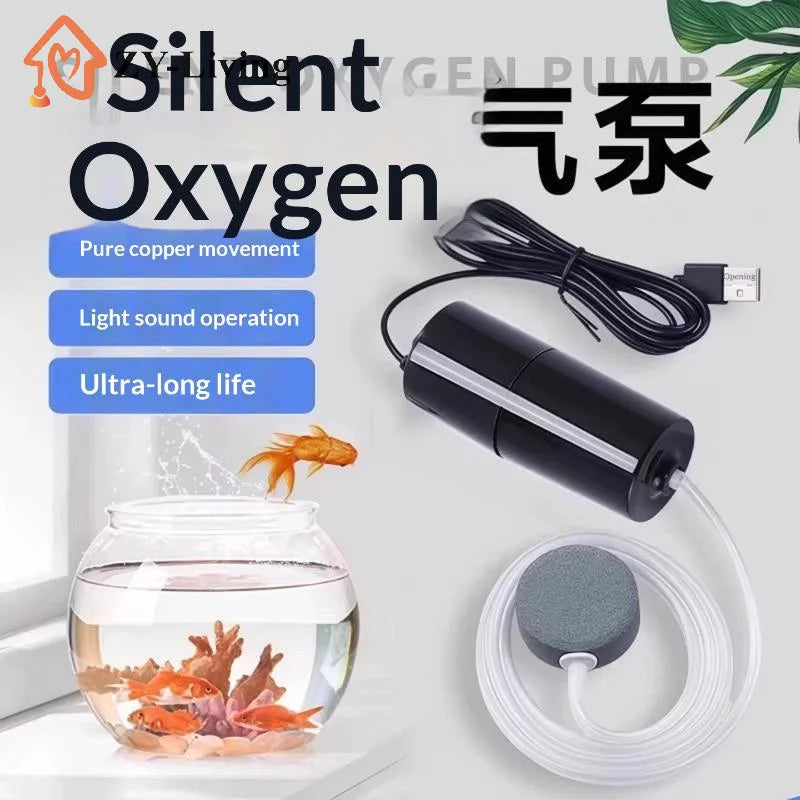 Aquarium Oxygen Air Pump USB Small Oxygenator for Fish Tank Silent Air Compressor Mini Aerator Portable Fish Tank Accessories Quake