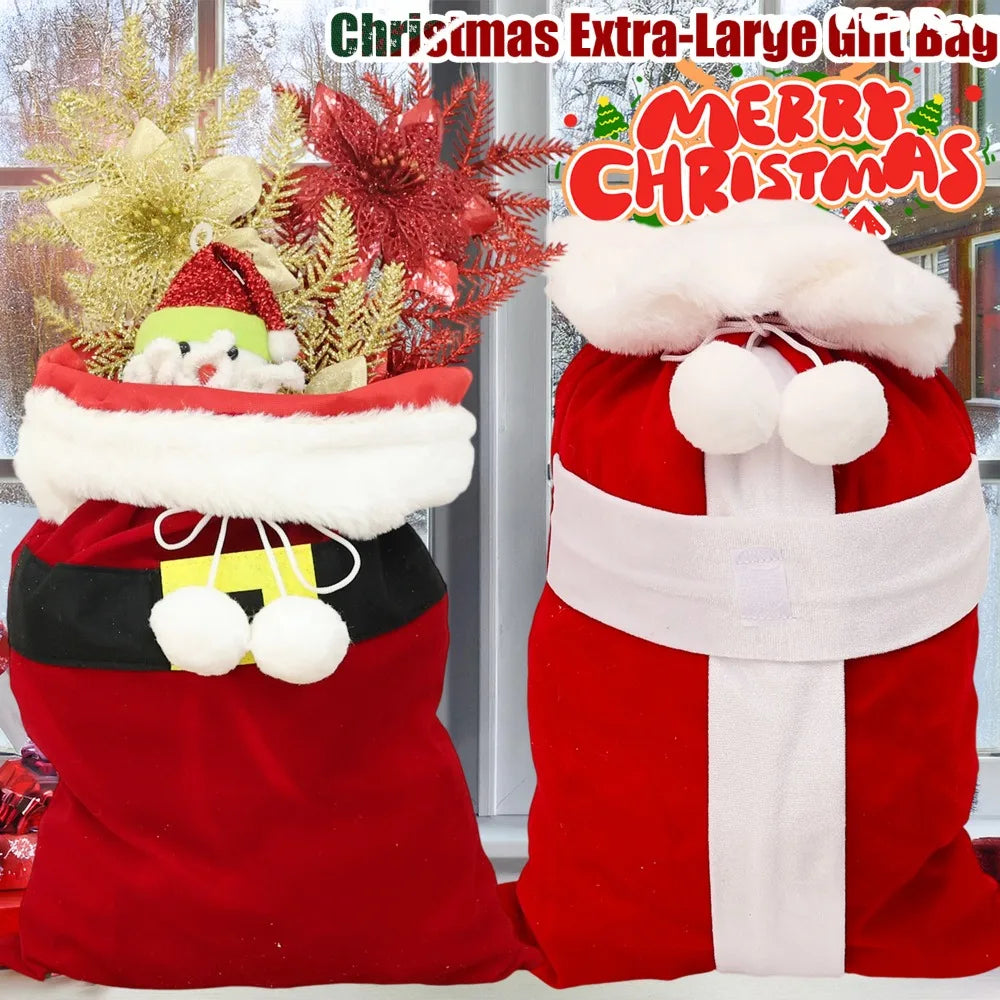 Large Santa Claus Bags with Drawstring Kids Gift Candy Bag Fabric Snack Wrapping Pocket Christmas New Year Present Storage Bag Quake
