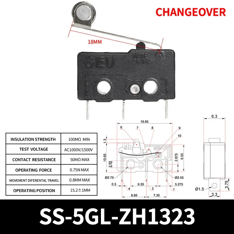 10/50/100PCS Micro Limit Switch with SPDT Snap Action Tact Switch on off Safe, Eco-Friendly for Home Appliance On/Off Control Quake SS-5GL-ZH1323 100PCS