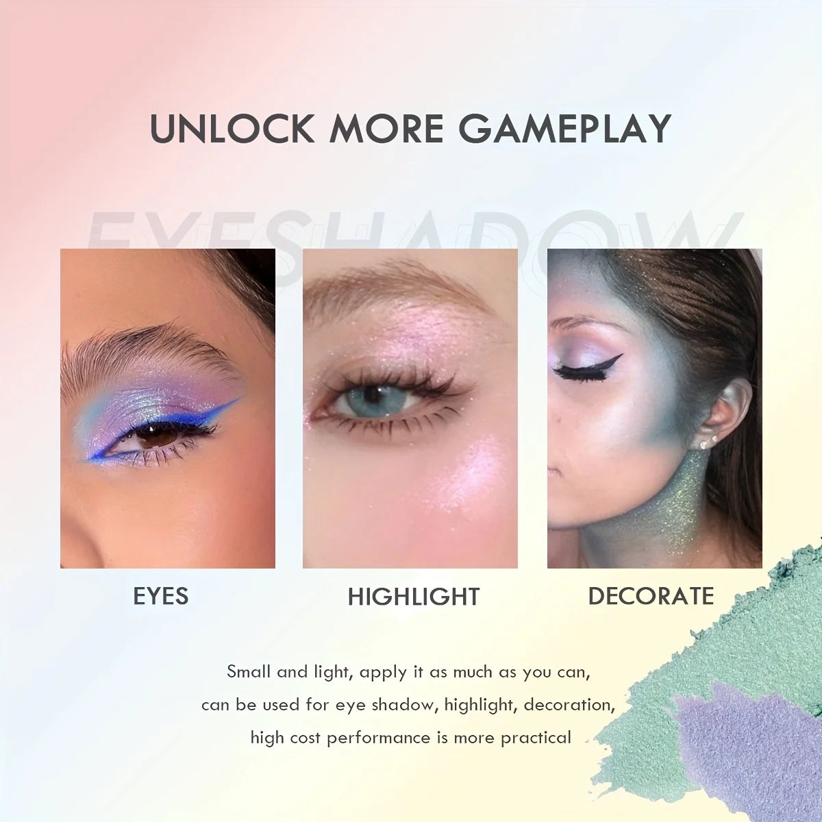 3-Color Mashed Potatoes Eyeshadow Cream Luxurious Creamy Texture Shiny Effect Soft Pink, Rich Purple, and Fresh Green Shades Quake