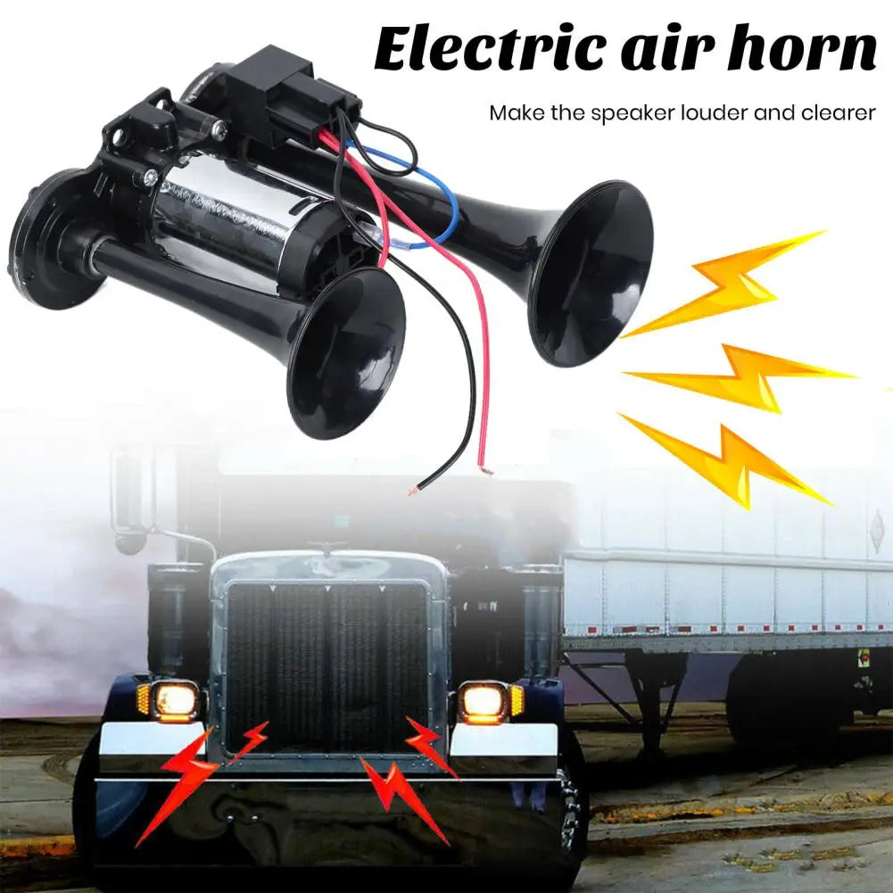 Truck Horn Powerful Truck Train Horn Kit with Dual Trumpets Compressor for Universal Installation Super Loud Air for Vehicles Quake