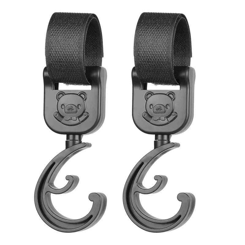 1Pair Stroller Accessories Baby Pram Hooks Rotate 360 Degree Stroller Carriage Storage Bag Hooks Universal Hanger Quake B74 Black 2Pcs