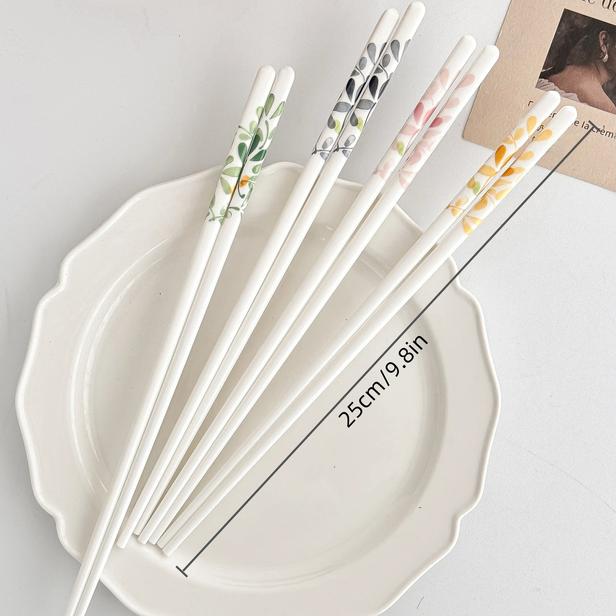 4/10 Pairs Ceramic Chopsticks-Four Seasons Floral Pattern, High Temperature Resistant, Easy to Clean, for Home & Restaurant Quake