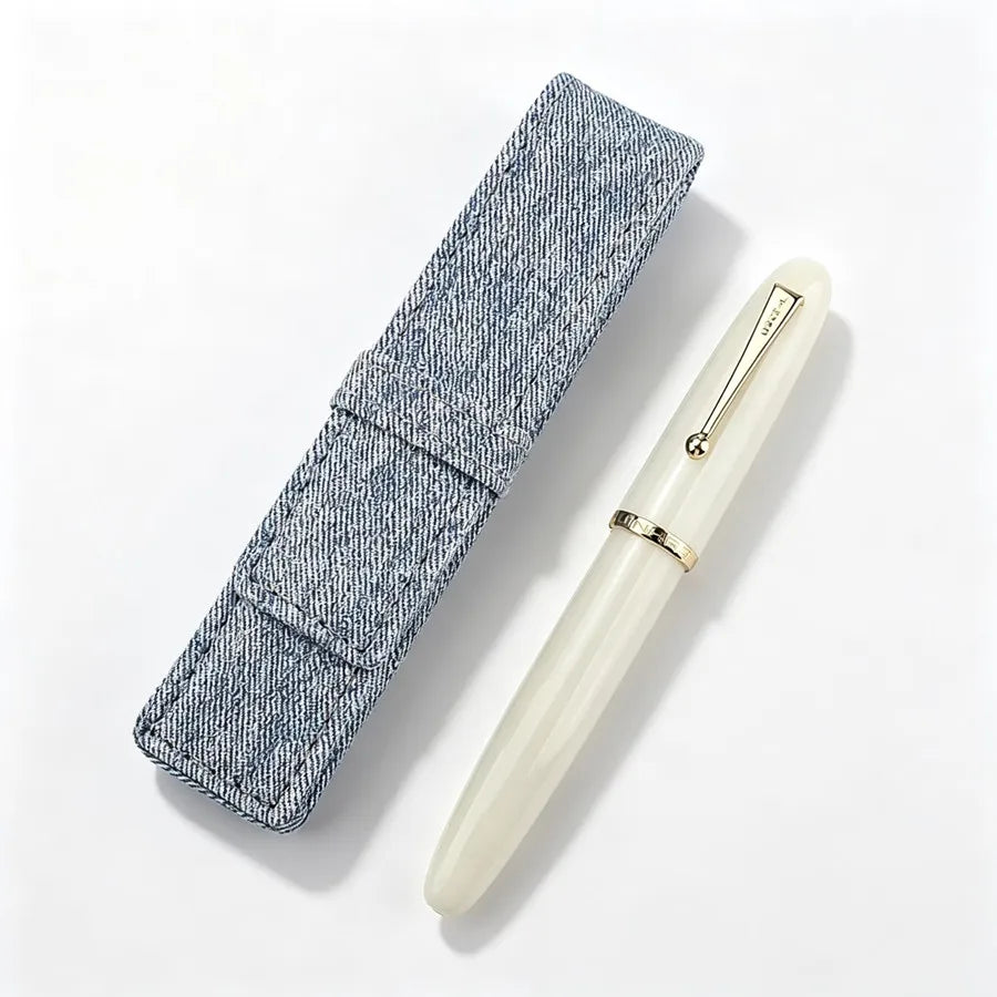 Jinhao 9019 White Resin Fountain Pen Gold Nib Retro Smooth Writing Pen With Green Cloth Pen Sleeve Vintage Office Stationery Quake 9019-2 M 0.7MM
