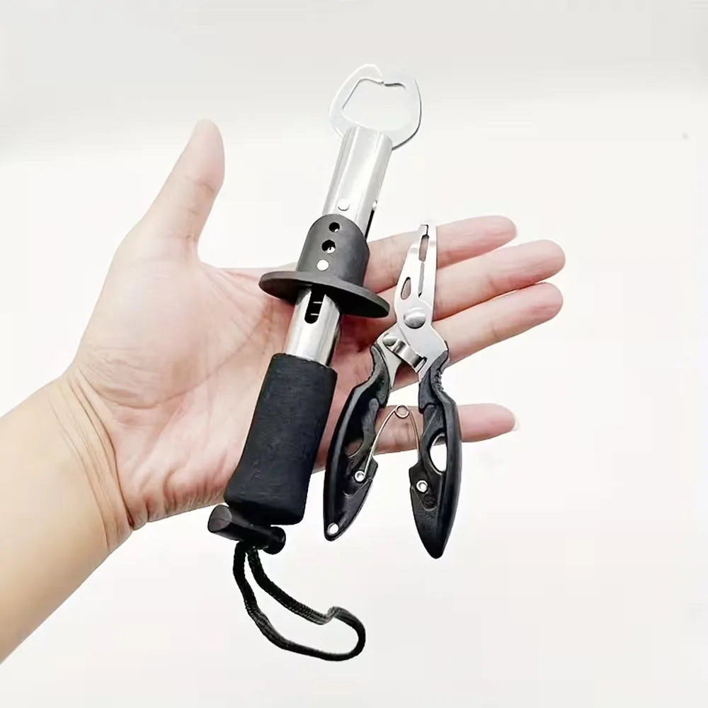 1 Set Stainless Steel Fish Gripper Grip(16.76 cm)+Pliers(10.92 cm) Fishing Tackle Controller Fish Plier Fishing Tools Quake