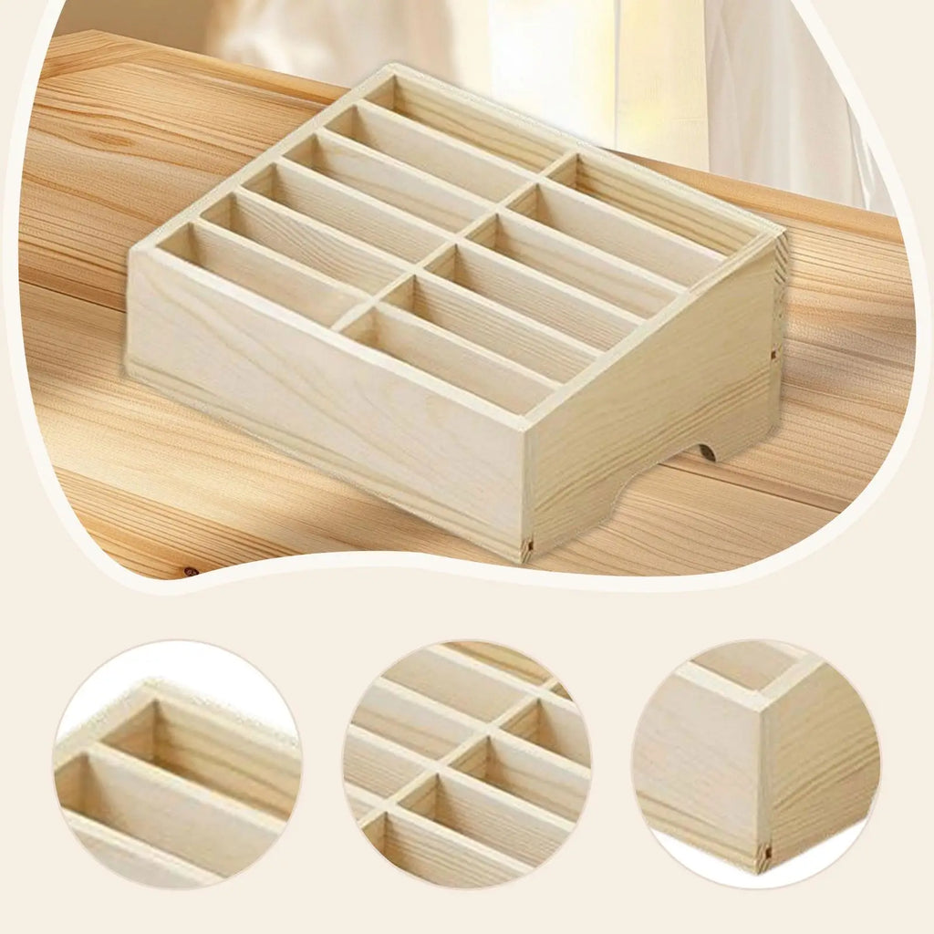 Wooden Cell Phone Holder Storage Box Compact Desktop Container for School Supplies and Repair Shop Convenience Quake