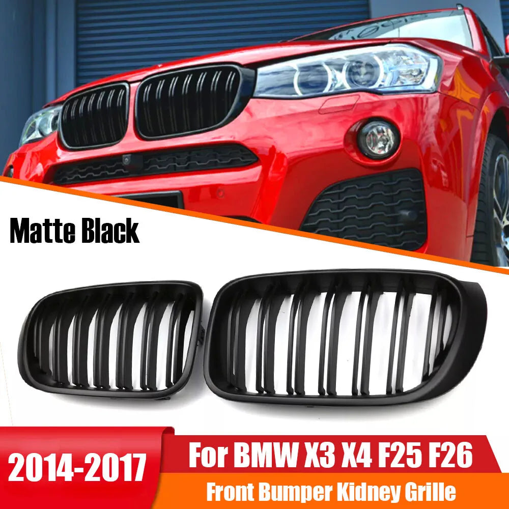 For BMW X3 F25 X4 F26 2014 2015 2016 2017 Double Line Car Grille Front Bumper Sport Kidney Racing Grill Black Replace Parts Auto Quake