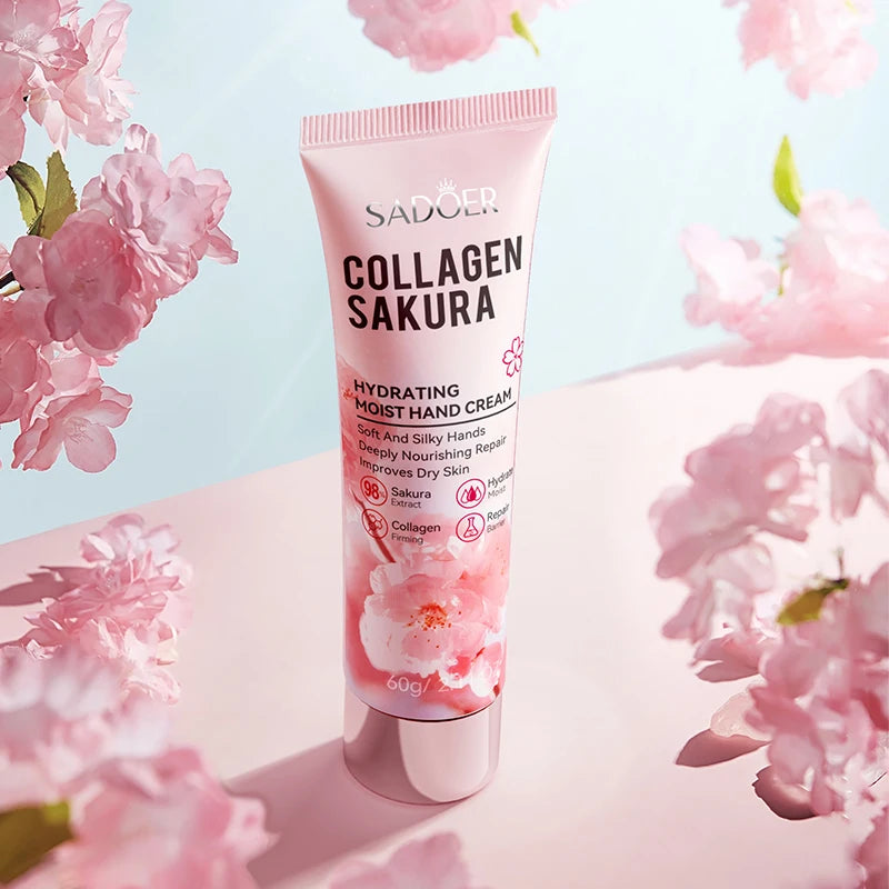Sakura Collagen Hydrating Hand Cream Moisturizing Hand Lotion For Dry Cracked Hands, Deep Repair Smooth Hands Care 60g Quake