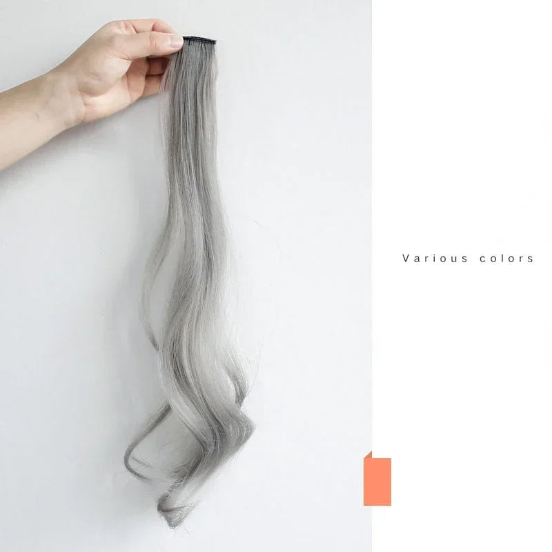55cm Synthetic Hairclip in Curly Hair Extension Colored Curling Hairclip Hair Piece Invisible Hair Style Extension False Piece Quake White Gray