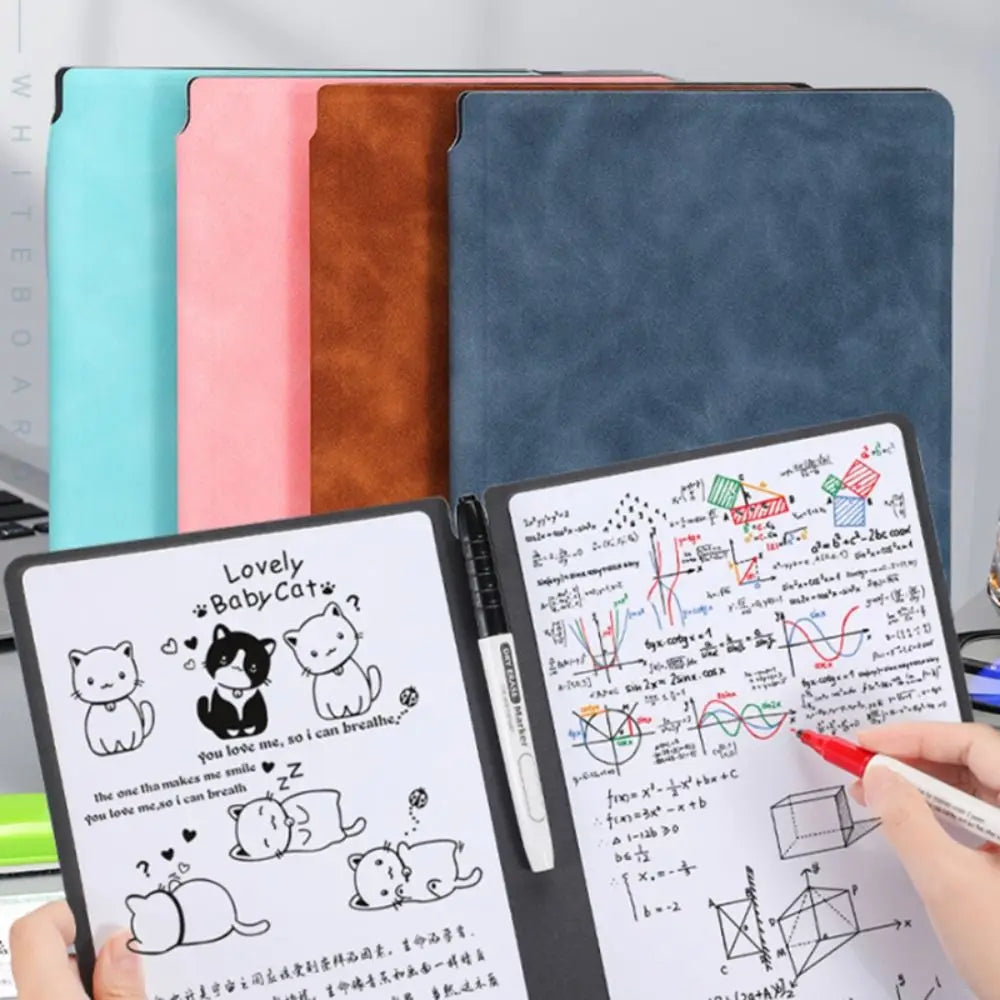 Reusable A4 Whiteboard Notebook With Whiteboard Pen Leather Erasable Whiteboard Draft With Erasing Cloth Stationery Quake