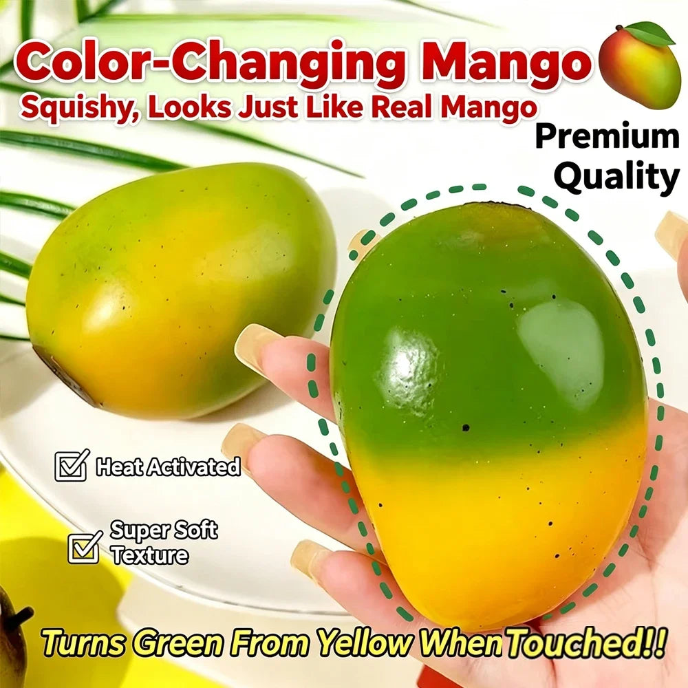Handmade Squishy Mango Stress Ball Toy Color-changing Mango Squeeze Fidget Toys ASMR Sensory Stress Relief Toy for Adult Quake