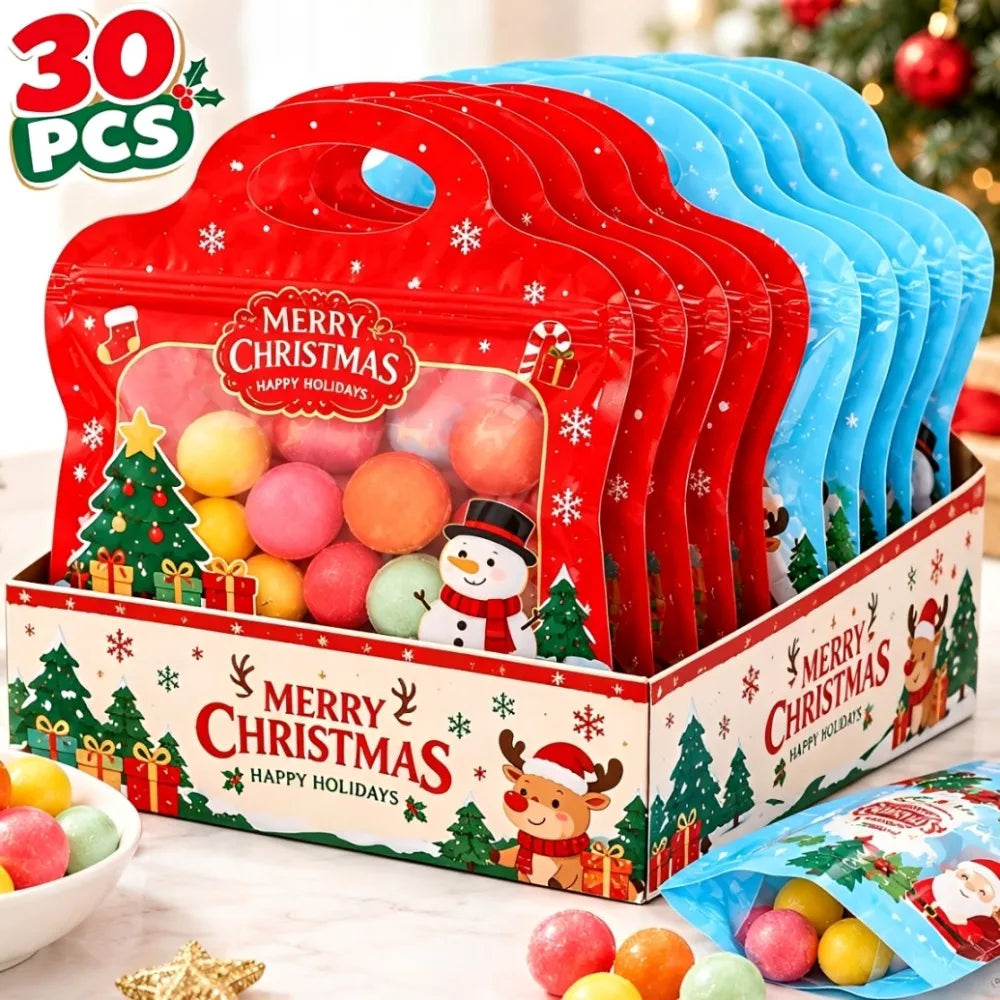 30/2PCS Cartoon Christmas Self Sealing Bag Cute Santa Claus Snowman Pattern Handbags Candy Cookie Packaging Pouch Party Supplies Quake