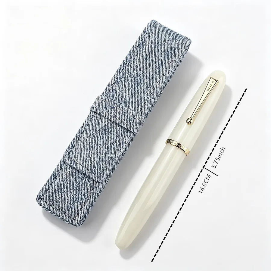 Jinhao 9019 White Resin Fountain Pen Gold Nib Retro Smooth Writing Pen With Green Cloth Pen Sleeve Vintage Office Stationery Quake