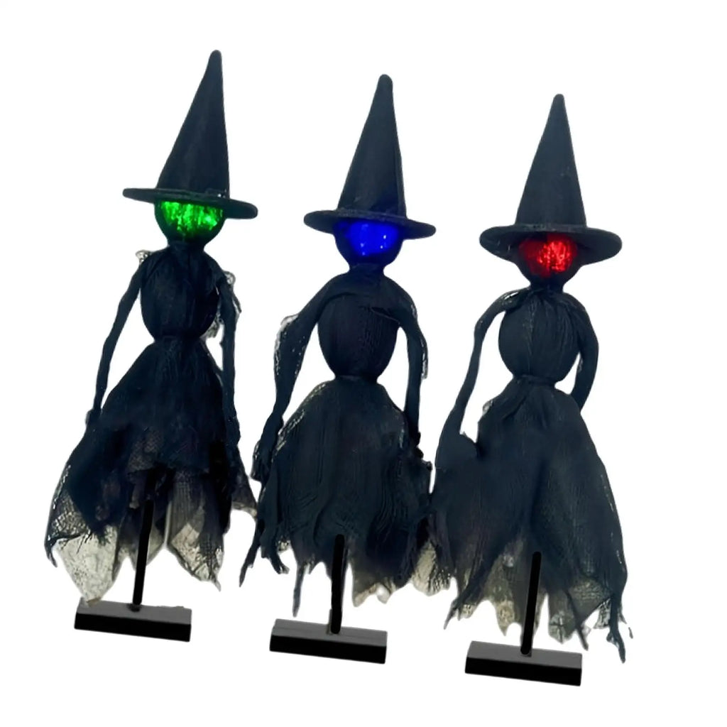 Primitive Witch Figurines Lighted Statues Handcraft Creative Craft Sculptures Halloween Decor for Party Shelf Mantel Indoor Quake