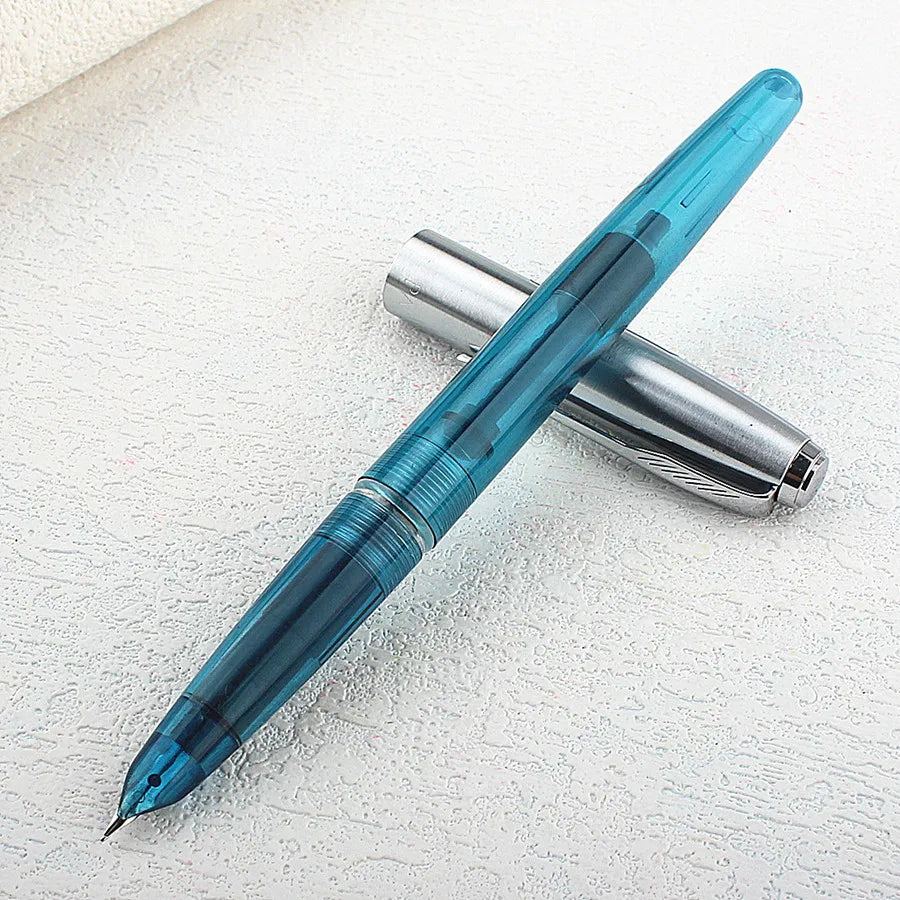 Luxury High Quality 0.38MM Fountain Pen Classic Write Retro Plastic Transparent Finance Nib Pen Stationery Office Supplies Quake