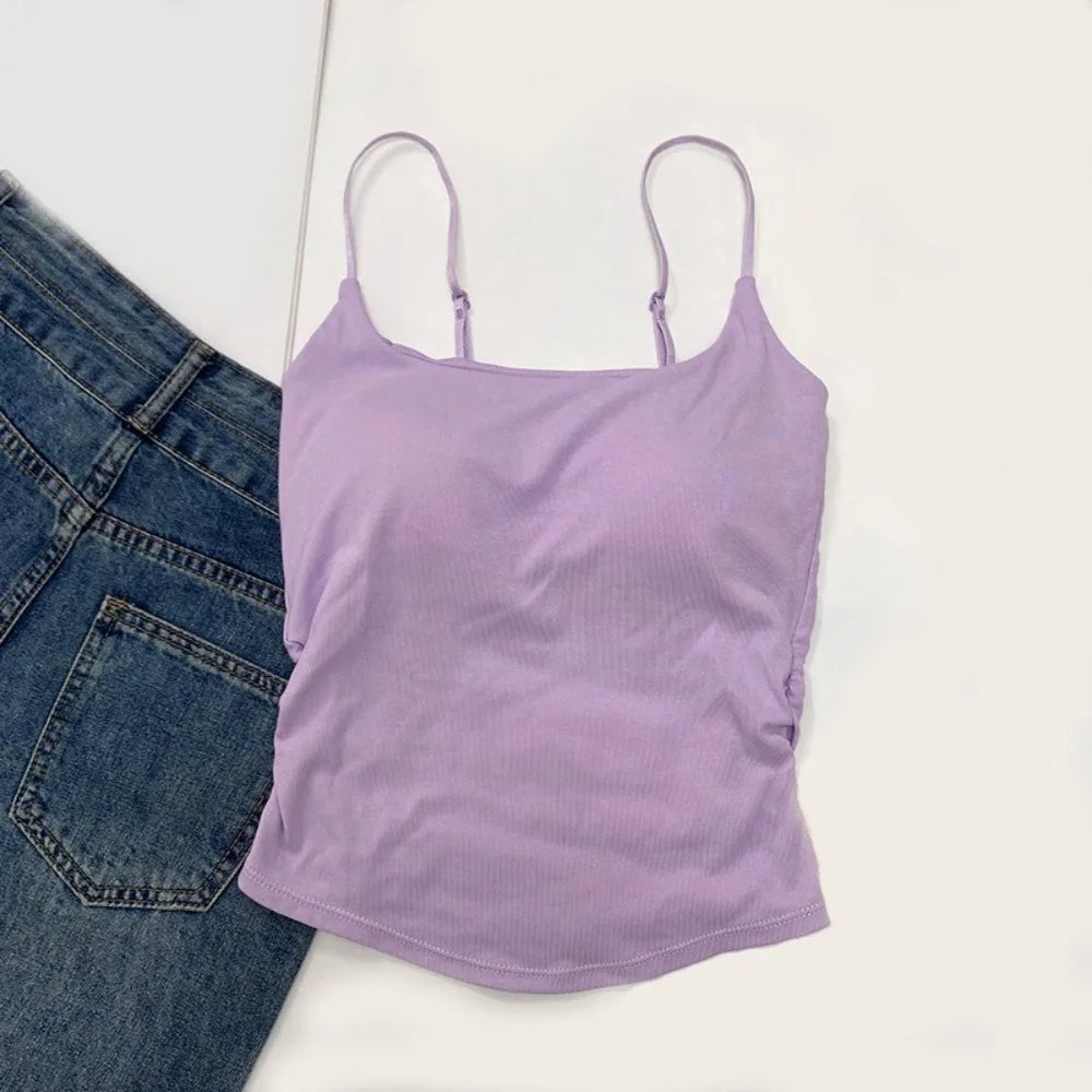 Sweet Sleeveless Suspender Vest Slim With Padded Cups Camisole Underwear Short Vest Sports Activities Quake Purple One Size
