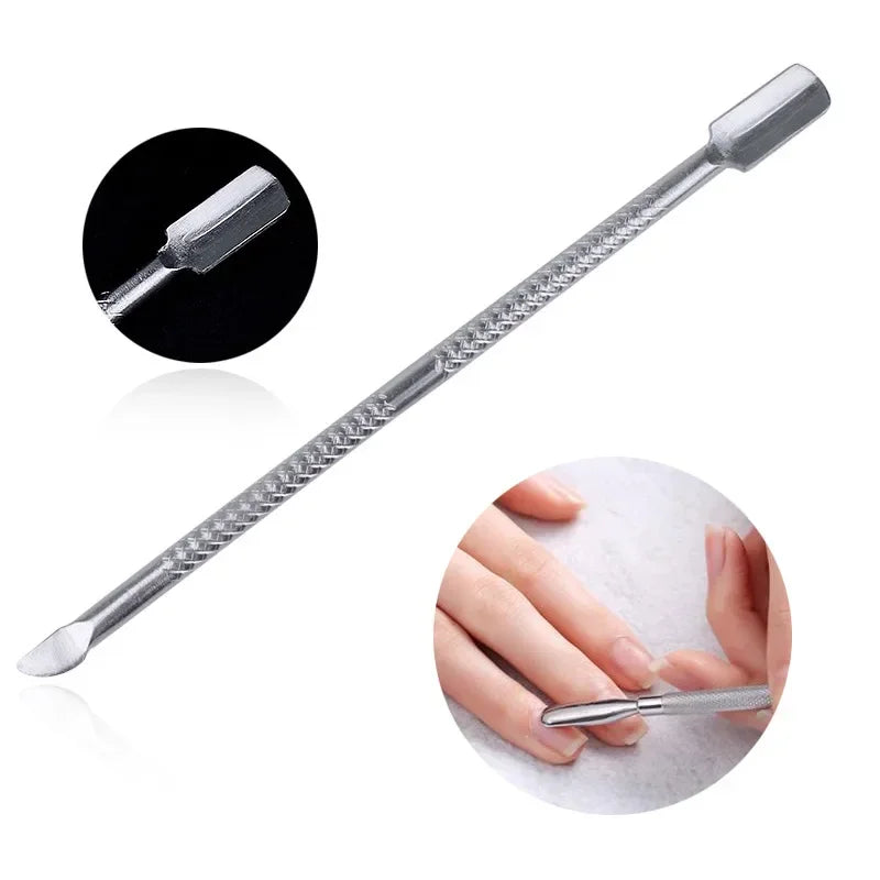 Multi-functional Stainless Steel Nail File Buffer Double Side Grinding Rod Manicure Pedicure Scrub Nails Art Cuticle Pusher Tool Quake A