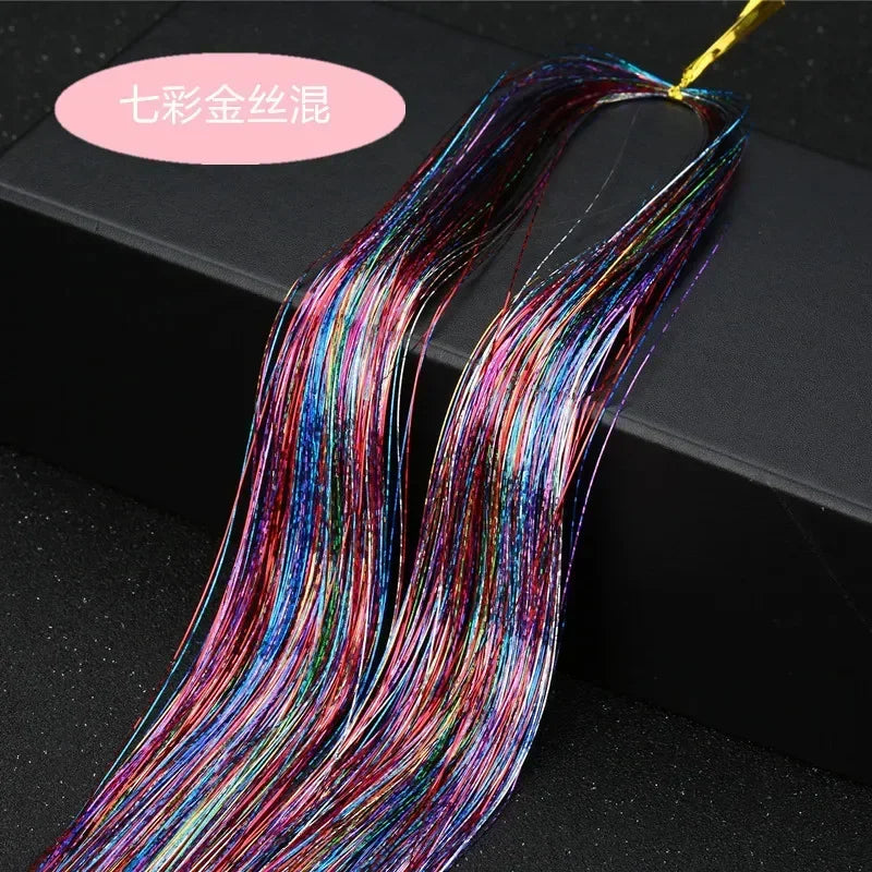 93cm/100cm Holographic Hair Extensions Accessories Glitter Hair Tinsel Sparkle Shiny 120 Strands Bling Twinkle Hair Extensions Quake No 14 93 cm