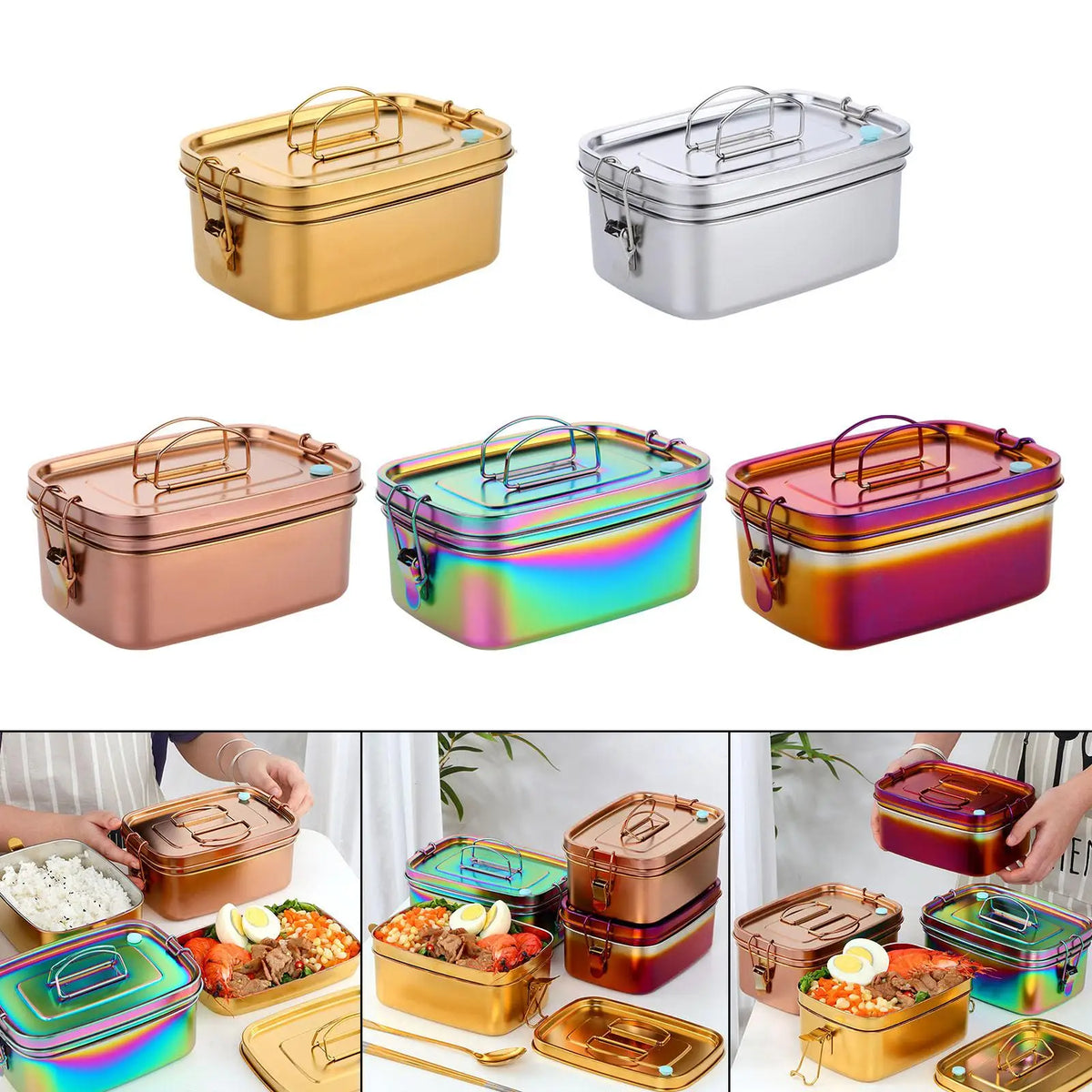 Stainless Steel Bento Box Snack Box Divided Food Storage Containers for Home Quake