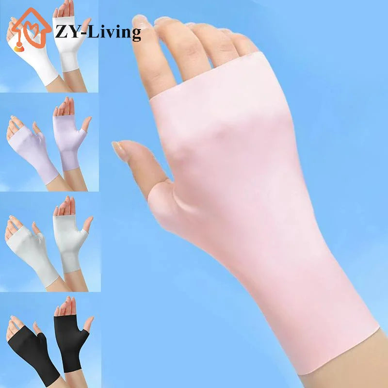 Pro Uv Protection Gloves For Nail Art Gel Nail Lamp Sunscreen Gloves Fingerless Hand Sun Care Thin Cool Ice Silk Silky Sun Glove Quake