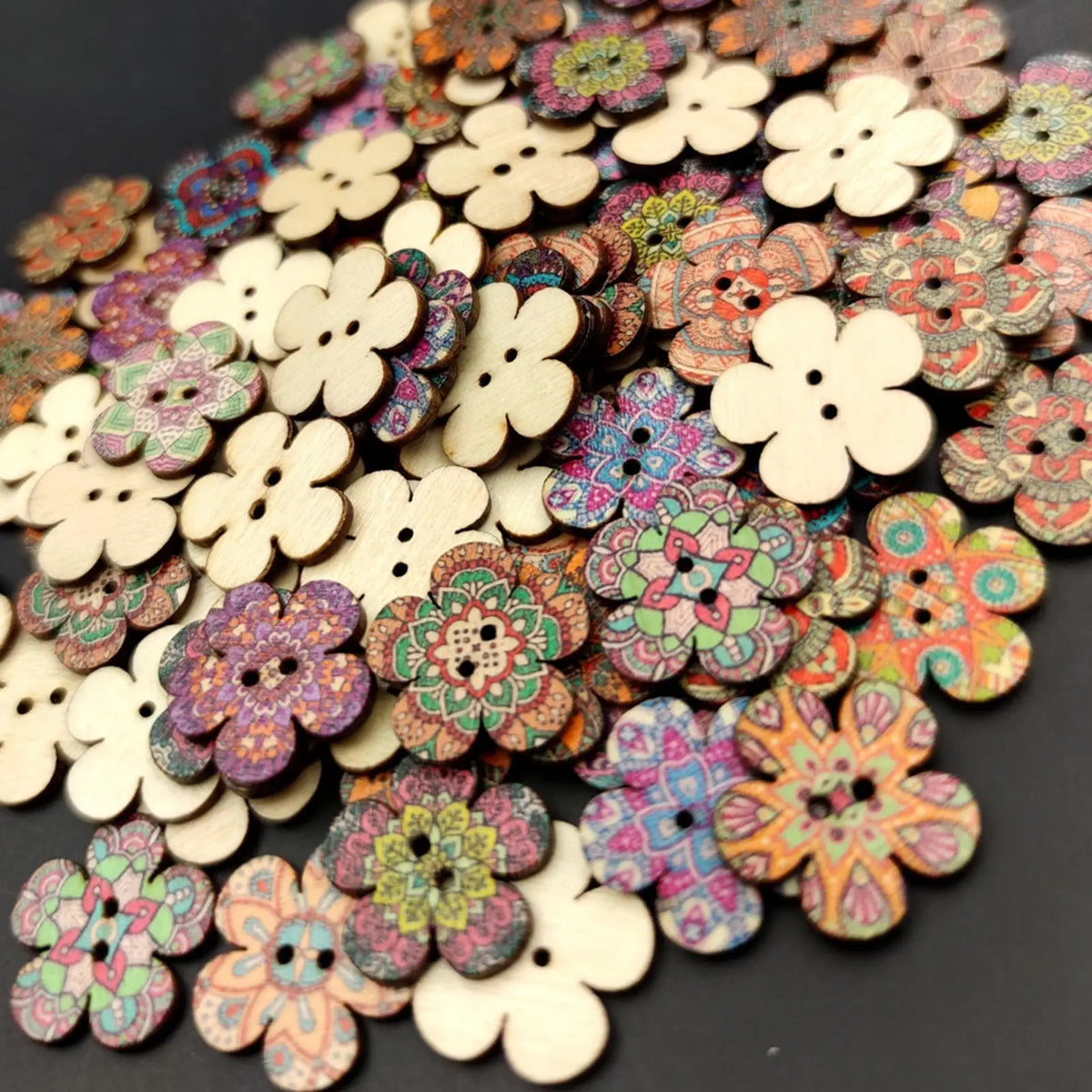 Vintage Painted Buttons Wood Flower Design 20mm Sewing Accessories Craft Supplies for Clothes and Knitwear Quake