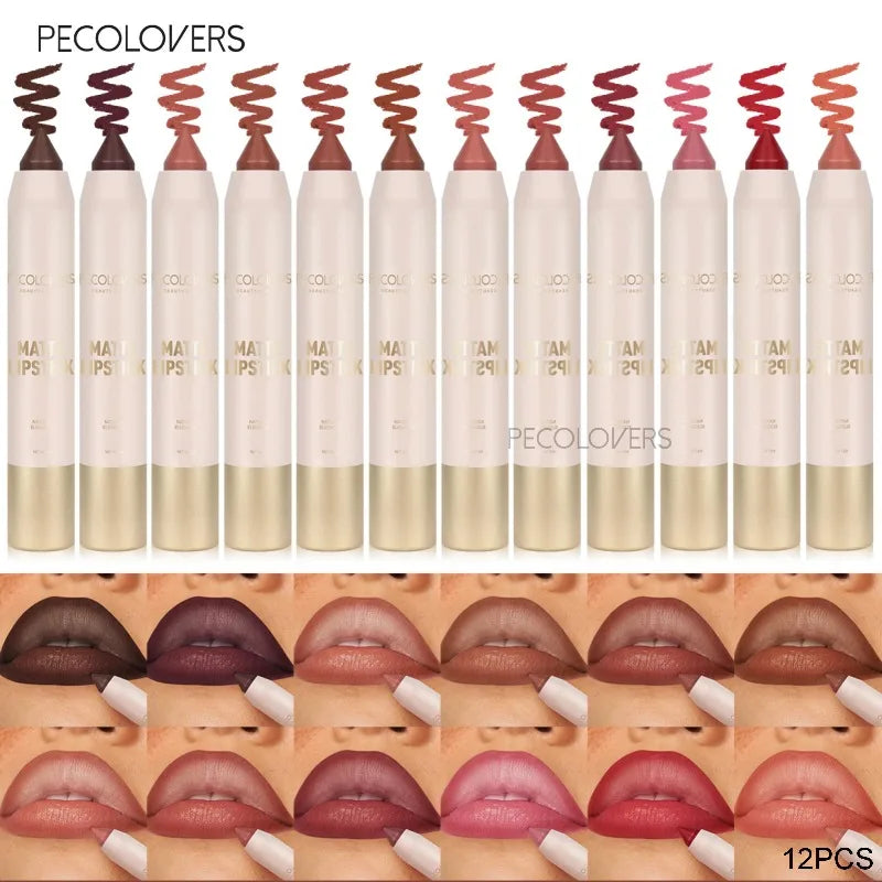 12PCS Matte Lipstick Pen, Multi-color Lipliner Set, Depicting Lip Contour, Waterproof and Durable, Lip Cosmetics Quake