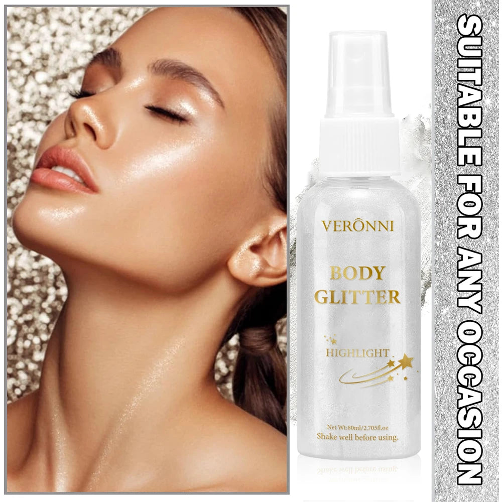 Liquid Glitter Spray, Silver Hair Spray, Holographic Highlighter Spray, Multi-use Makeup Product for Face Body Festivals Quake