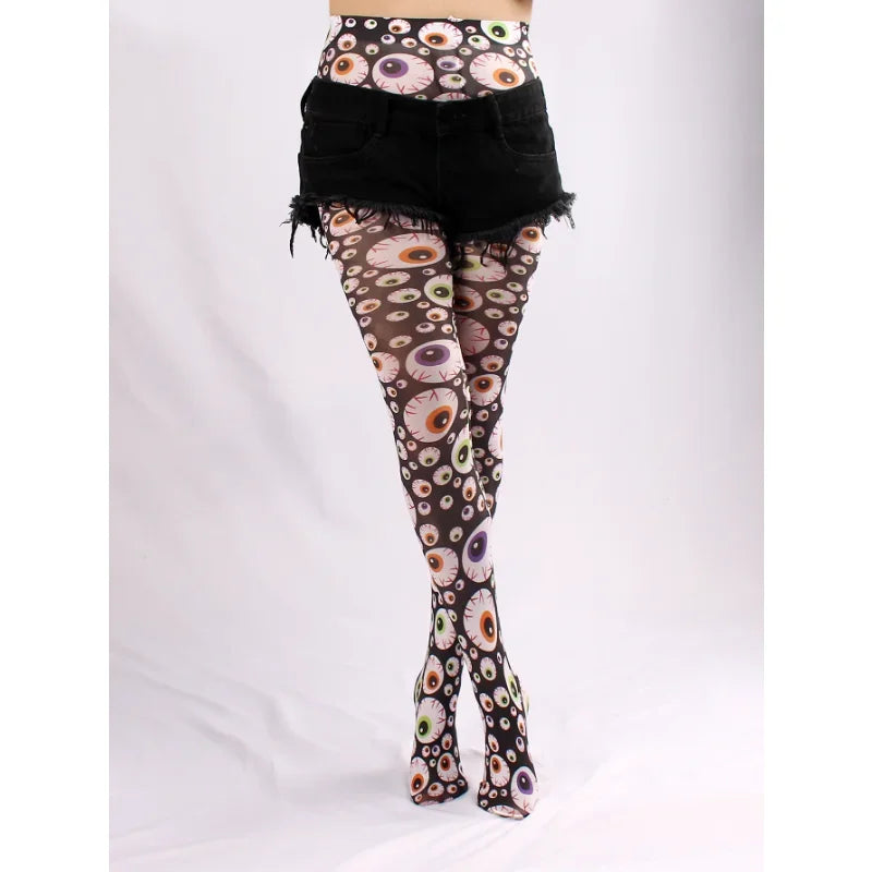 Evil Eyes Tight women Spring New Women Sheer Sexy Tattoo Printed Pantyhose Tights Stockings Anti-Hook Women's Socks Quake