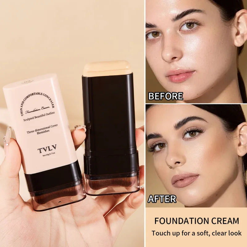 TVLV 20g Eraser Stick Foundation Concealer with Brush Brightening Long-Wear Waterproof for Women Girls Party Stage Makeup Quake