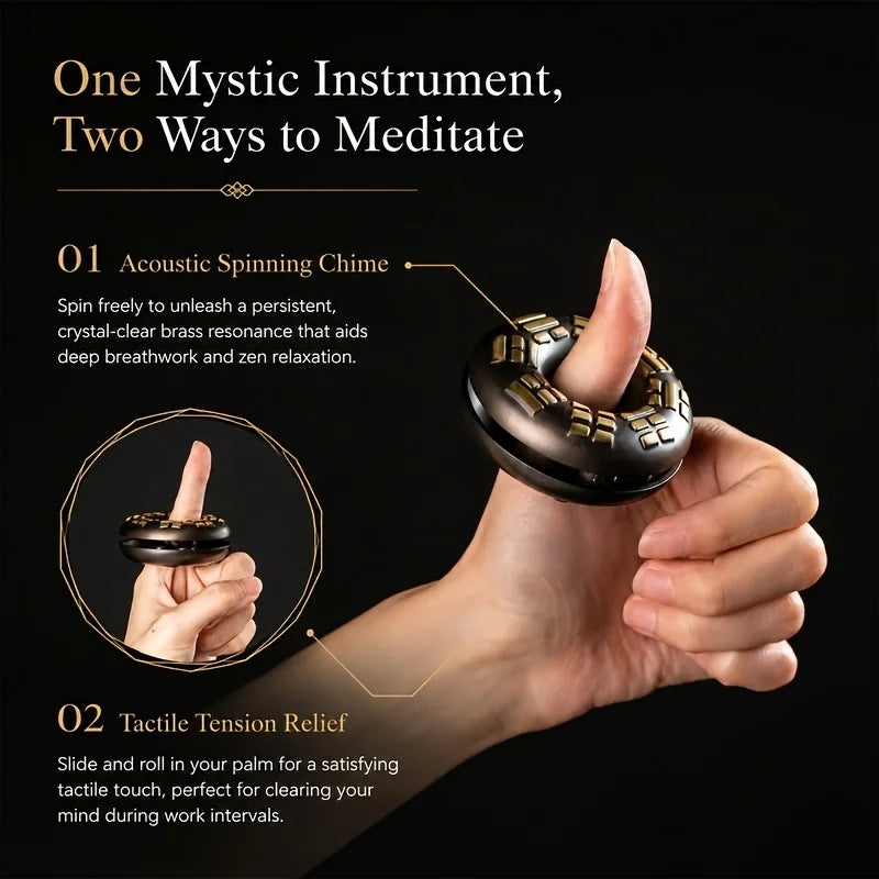 Vintage Brass Finger Hand Bell Meditation and Celebration Bell Percussion Instrument Decorative Collectible Acoustic Hand Bell Quake